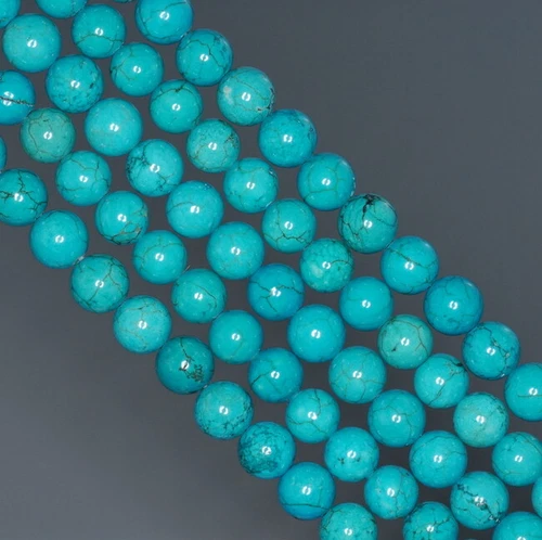 7 - 8 MM TÜRKIS HOWLITH EDELSTEIN RUND LOSE PERLEN 15,5 ZOLL - Bild 4 von 4