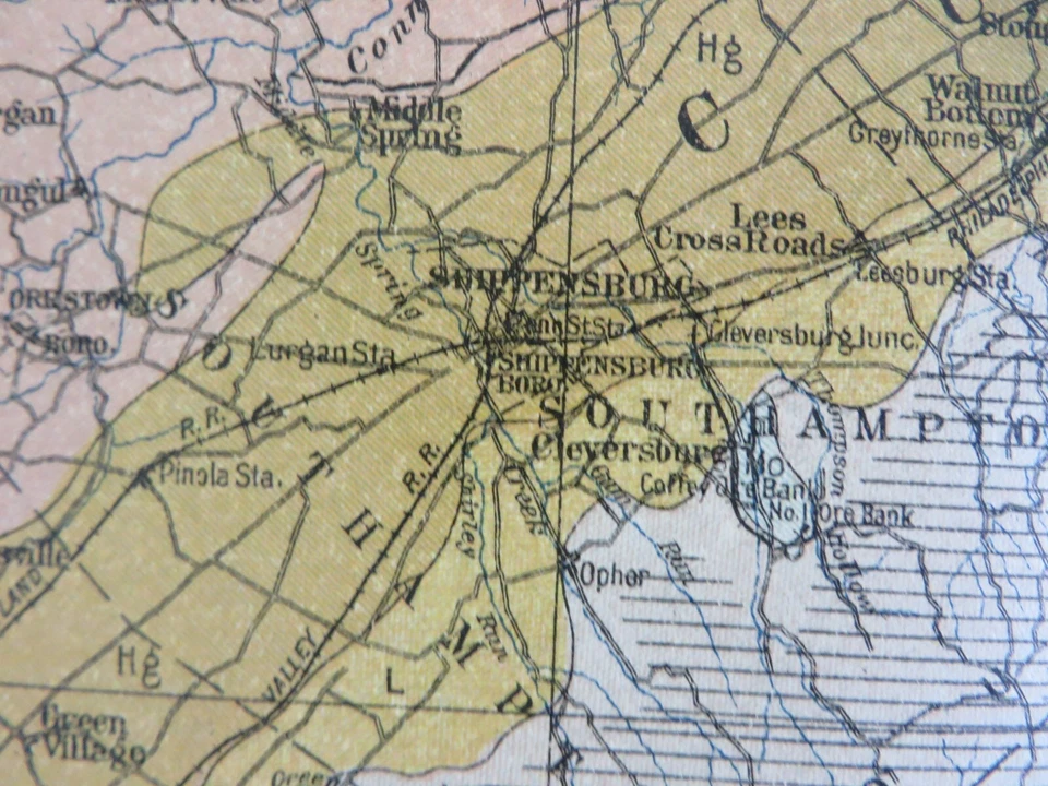 1910 Antique Map Pennsylvania Gettysburg Shippensburg Johnstown 36X28 #4200 - Image 3 of 4