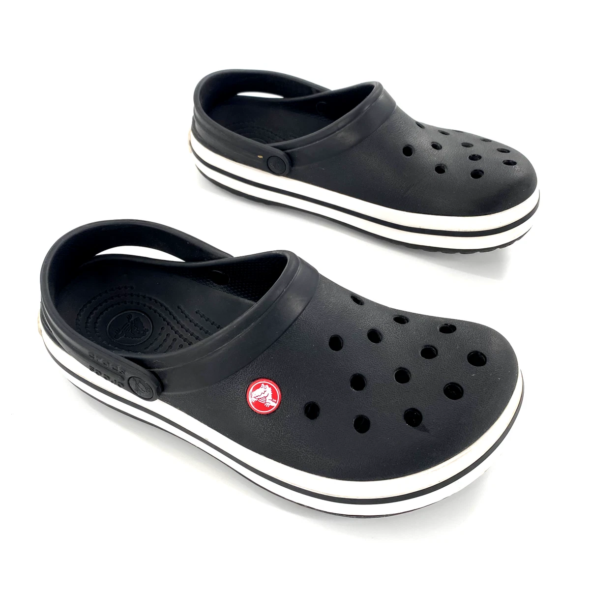Black crocs hotsell with white stripe