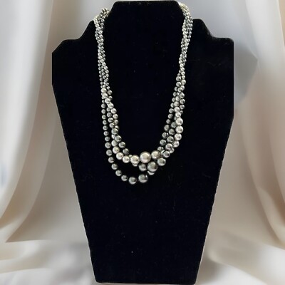 Vintage RMN Triple Strand Graduated Faux Pearl Necklace Gray