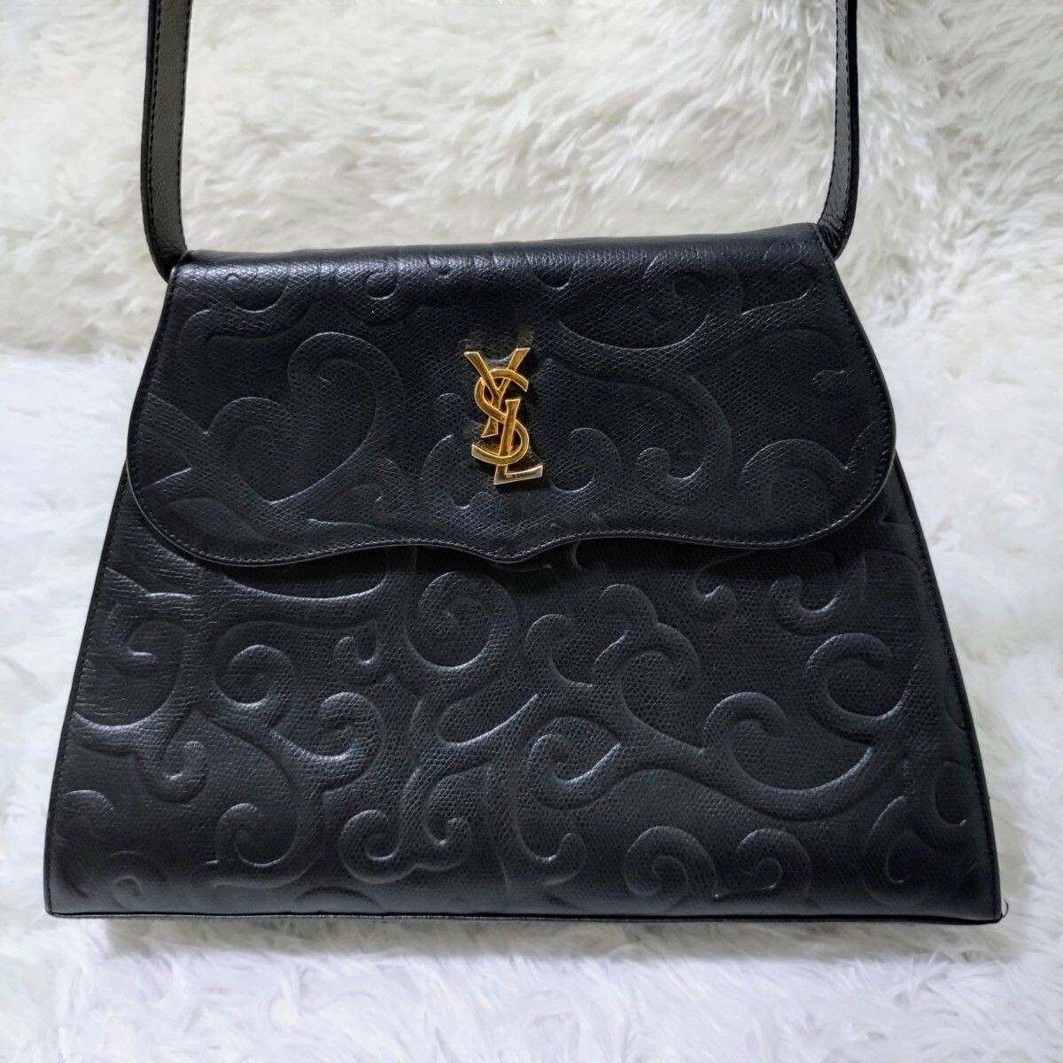 Borsa a tracolla YVES SAINT LAURENT vintage arabesca nera pelle YSL con cartellino