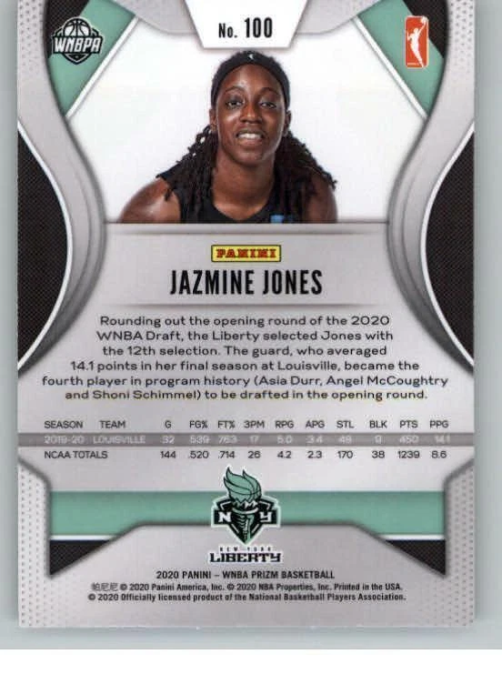 2020 Panini Prizm WNBA #100 Jazmine Jones (ref 126365) - Image 2 of 2
