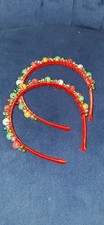 Festive Jingle Bell Holiday Headband Set - Red, Green  Gold