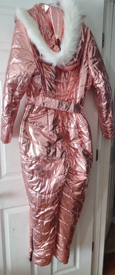 NOVO Terno Feminino Grande Rosa de Esqui ou Neve com Pele Removível e Cinto Presente de Natal - Imagem 4 de 4