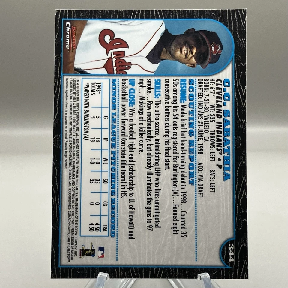 1999 CC Sabathia Bowman Chrome #344 Rookie Card RC - Image 2 of 3