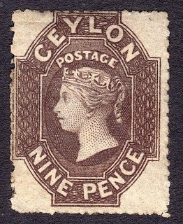 CEYLON 1861 64 QV 9d deep brown wmk Star p14 15½ M SG 33 cat £180