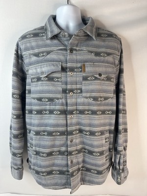 Cinch Mens Aztec button down  Gray Fleece Shirt Jacket Shacket Medium Stretch