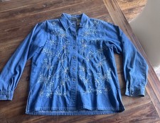 Floral Embroidered Denim Shirt/Jacket M - Vintage Koret City Blues 100 Cotton