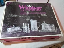 VINTAGE FEDERAL GLASS WINDSOR 9 PC. "SERVE ALL" SET IN ORIGNAL BOX