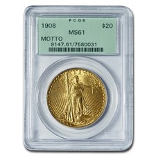 1908 $20 St Gaudens Gold Double Eagle w/Motto MS-61 PCGS