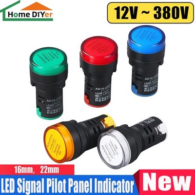 LED Pilot Panel Indicator Signal Warning light 16/22mm Panel Hole Mount 12V-380V