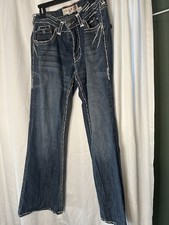LAGUNA BEACH Men's Bootcut Dark Blue Jeans Embroidered Skulls Sz 36