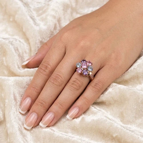 Charming Multicolor Sapphire Heart 4.20Ct 925 Sterling Silver Rose Gold Rings