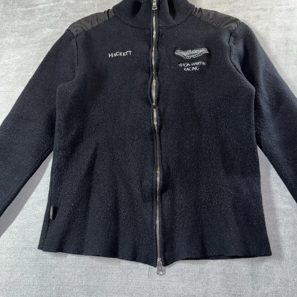 Шерстяной свитер Hackett Aston Martin Racing черный на молнии нашивки на локти молодежный LG - Изображение 2 из 4