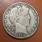 Scarce 1913-S Barber Silver Half Dollar.  Just 604K Minted!!!  Free Shipping!