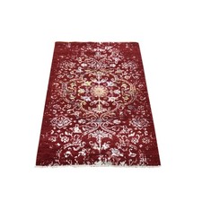 3'x5'1" Currant Red Floral Design Wool and Silk Hand Knotted Oriental Rug R78397