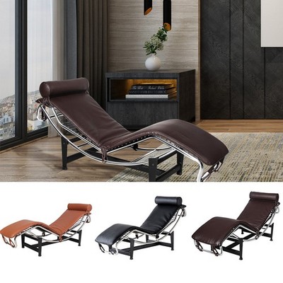 Mid-Century Modern Chaise Lounge Chair Genuine Leather Recliner
