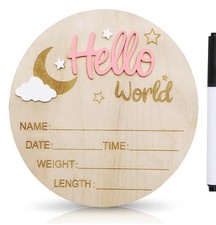  2 Baby Announcement 5.9 in Hello World Sign. Lot of 2