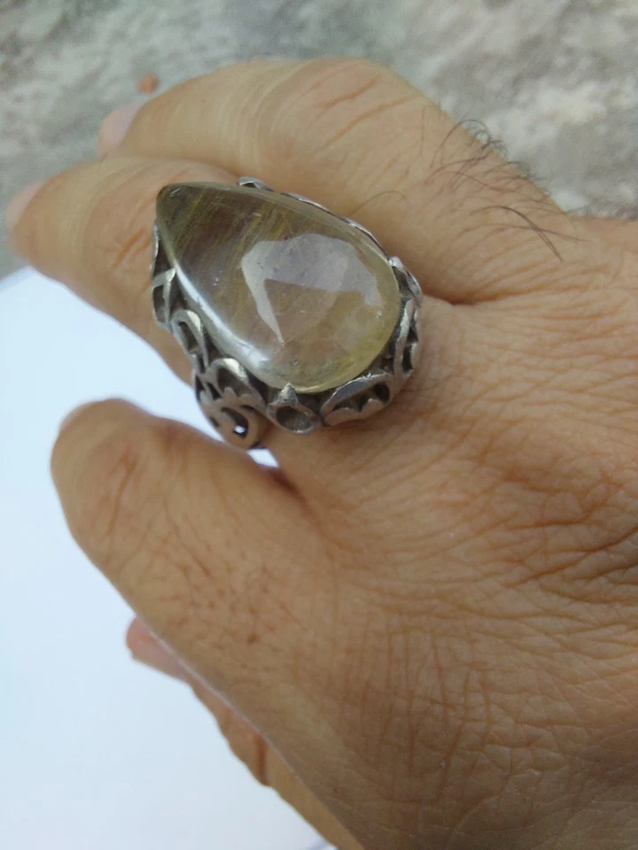 Anillo Sufí Vintage IMPRESIONANTE Cuarzo Blanco Hecho a Mano Plata Hombres Mujeres Foto 3 de 4