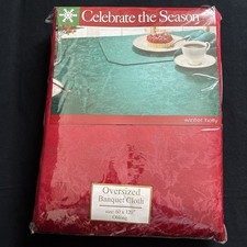 Celebrate The Season Christmas Tablecloth Winter Holly Red Banquet 60" x 120"