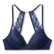 Victoria Secret Navy Blue Lace Bralette 34D Romantic Girly Feminine Sexy NEW