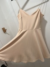 ASOS Womens US 2 Beige Solid Fit & Flare Short Dress V-Neck Sleeveless Straps