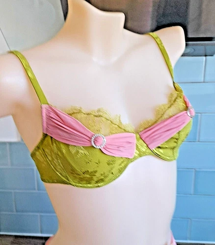 John Galliano BIJOUX Green/Pink Silk/Lace U/W Balconette Bra