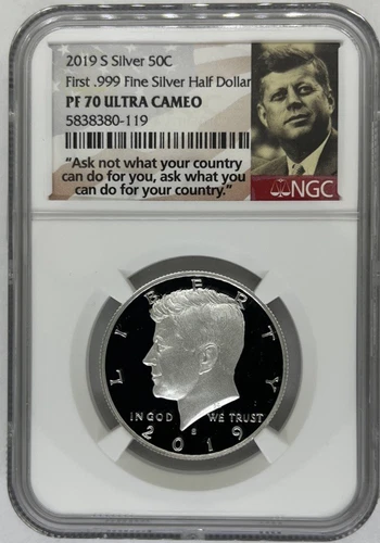 2019-S Silver 50 Cents Piece, First .999 Fine Silver Half Dollar, NGC PF70 UC