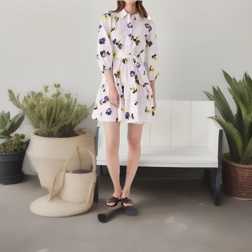 Camicia Kate Spade Pansy Toss stampa floreale cravatta vita taglia S nuova con etichette