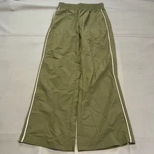 Olive Wide Leg Track Pant Stripe Women-M-Baggy Nylon Skate Earthtone Y2k-4334