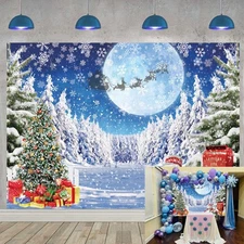 Christmas Night Backdrop North Pole Christmas Winter Forest Scene Wonderland ...