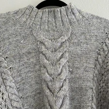 World Market Sweater Womens OS Gray Cable Knit Mock Neck Poncho Pullover Flaws