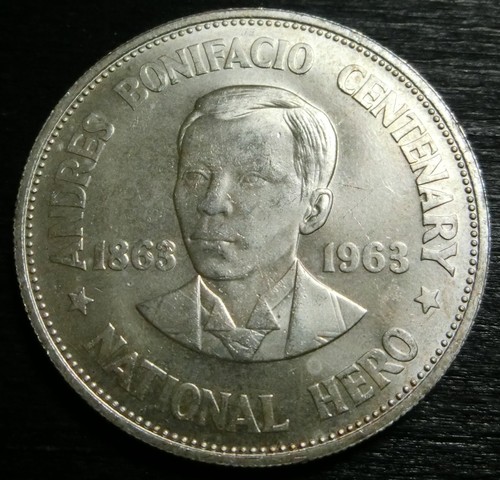 Philippines 1 Peso 1963 100th Geb. A. Bonifacio 26.00g 900 Silver