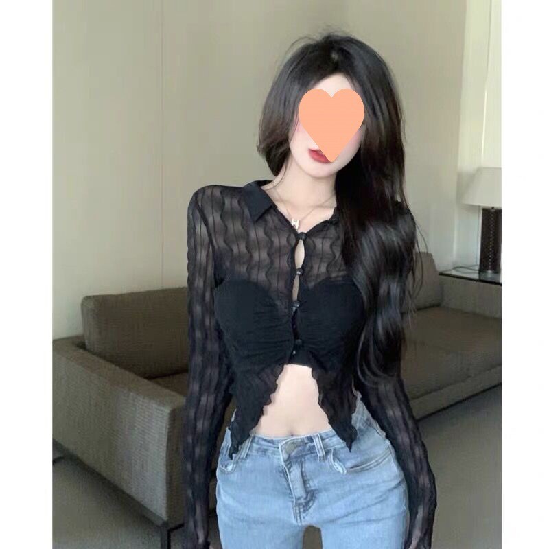 Women Slim Fit TShirt Ruffles Lapel Collar Solid Color Long Sleeves