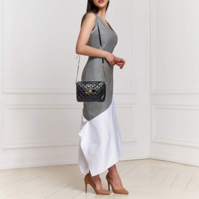 Michael Kors Black Quilted Leather Susannah Lock Messenger Bag