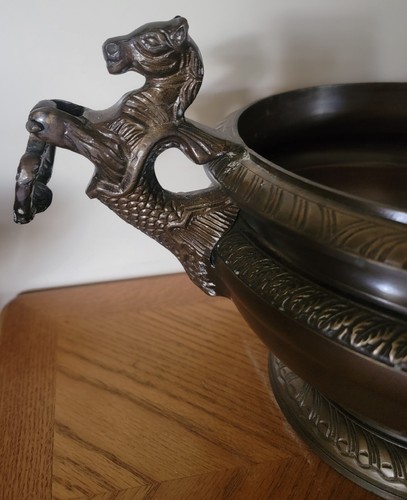 Vintage Century Brass Hippocamp Horse Fish Jardiniere Pedestal Bowl Mid Century - Picture 4 of 11