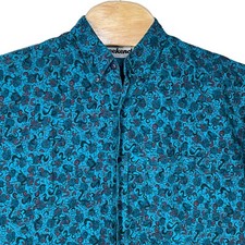 Weekends Men Medium Cotton Green Short Sleeve Button Up Shirt