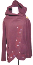 GREATER GOOD WOMENS PURPLE FLEECE JACKET WRAP JACKET COATIGAN NEPAL HOODIE~S/M