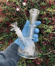 Premium Thick Glass 9" Inch Clear Glass Hookah Water Pipe Bong with 14mm Bowl