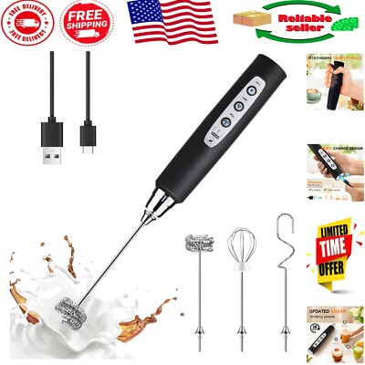 Versatile Rechargeable Electric Drink Mixer - 3 Heads for Coffee, Matcha & More