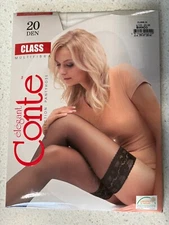 CONTE Stockings Class 20 Den | Thick Lace Silicone Top Stay Ups Size 1-2 White