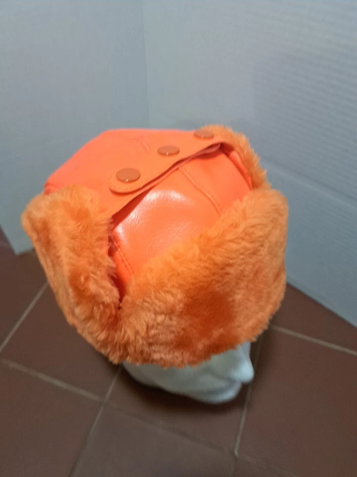 Sombrero de caza de invierno con solapa de oreja larga naranja brillante pequeño Foto 2 de 4