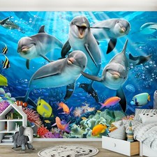 Vlies Fototapete Kinderzimmer Delfin Ozean Fische Tiere Wasser Unterwasserwelt 2