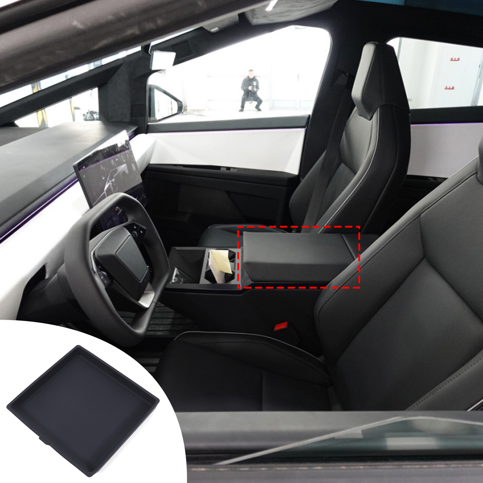 Black Silicone Pad Center Console Armrest Box tray For Tesla Cybertruck 2024