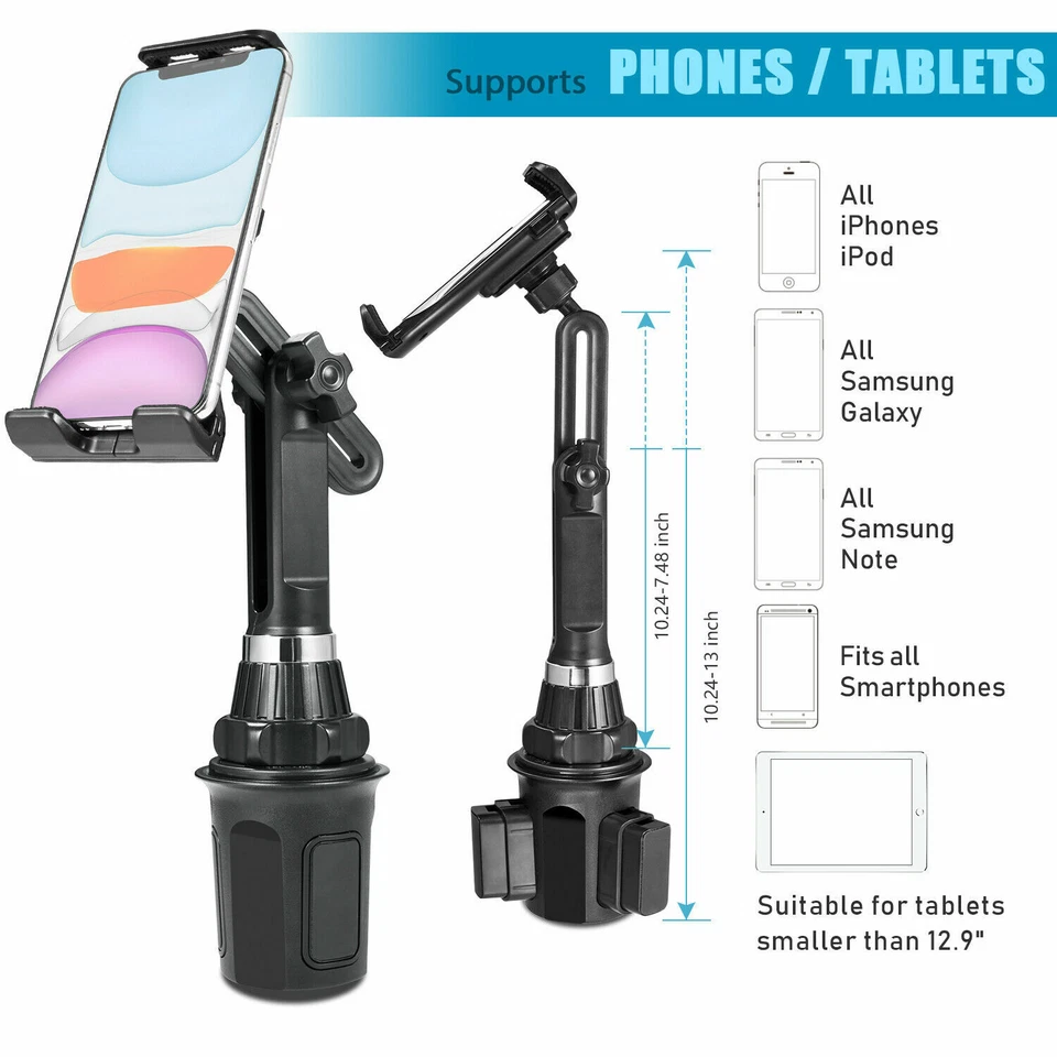 Car Cup Holder Phone Mount Adjustable Long Neck 2 in 1 Phone Mount Tablet Mount - Image 2 of 4