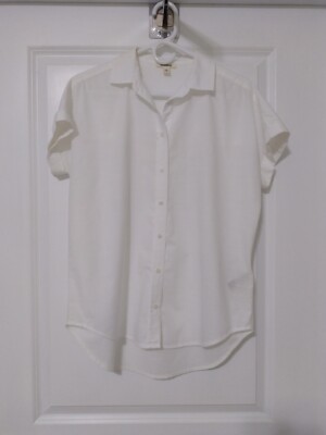 Goodthreads Women White Short Sleeve Button up Shirt - 100% Cotton - XS
