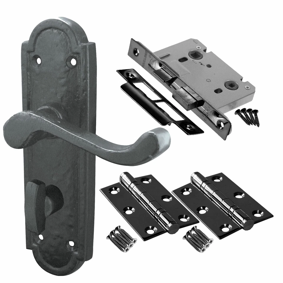 Turnberry Internal Black Antique Door Handle Pack - Latch Lock and Bathroom - Image 3 of 3
