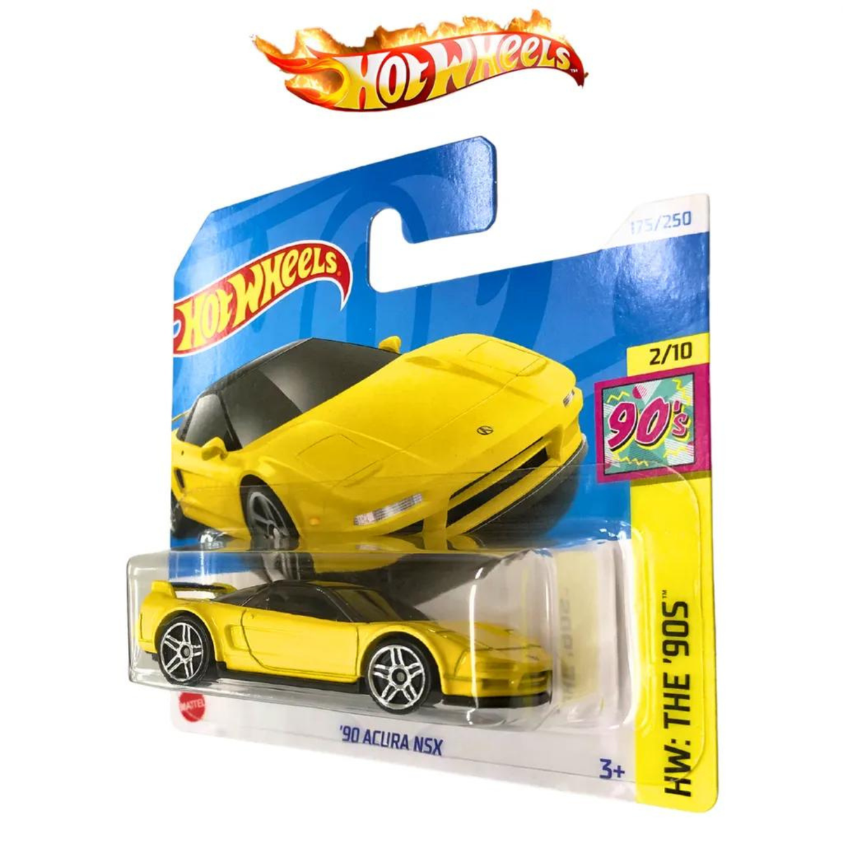 90 Acura NSX #175 Yellow 2/10 The 90's 2024 Hot Wheels short card
