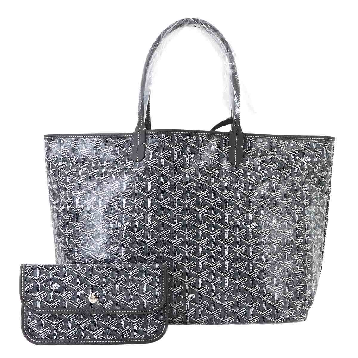 GOYARD Saint Louis PM Tote Bag PVC Leather Gray Herringbone Unisex