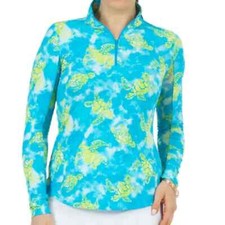 NWT Ladies IBKUL Marcella Turquoise Long sleeve mock Golf Shirt - S M L XL XXL